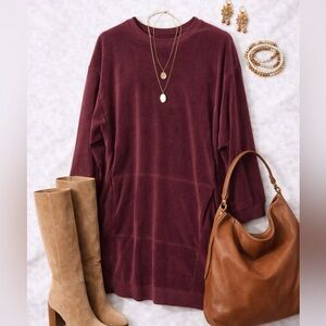 Max Studio Burgundy Velour Sweatshirt Dress
